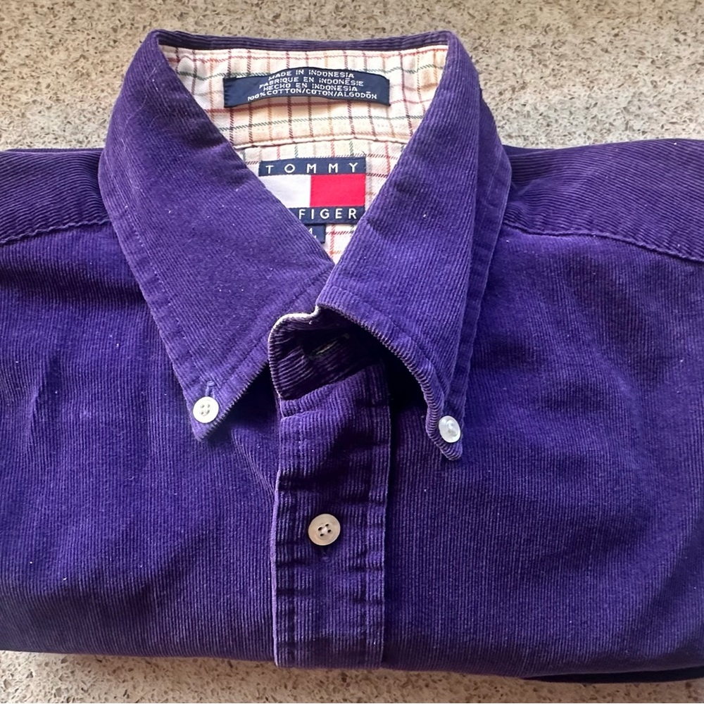 Tommy Hilfiger Men's Rich Purple Corduroy Casual Shirt Button Down Shirt